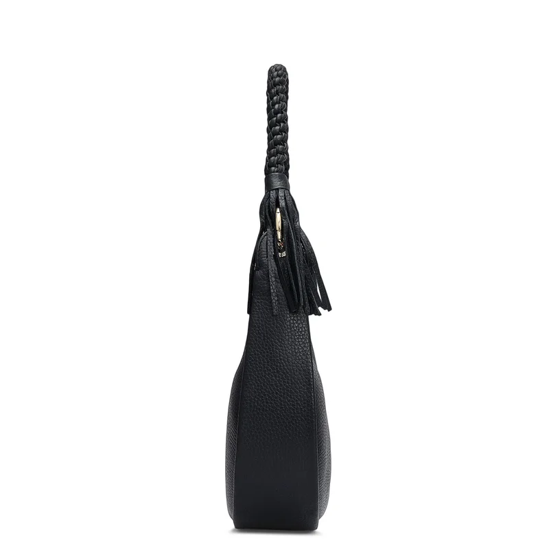 Da Milano Black Small Wax Leather Baguette - Black for Women | Best Price UAE
